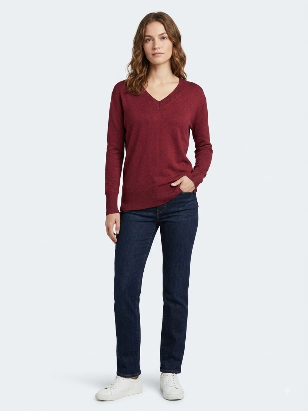 A New Day Lightweight V-Neck Sweater in Deep Burgundy